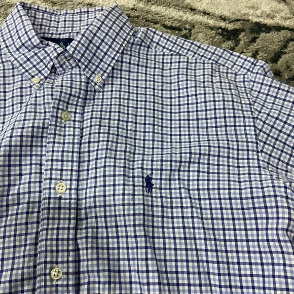 Ralph Lauren Shirt Mens Medium Blue Cotton Plaid Casual Short Sleeve Button Down - Picture 5 of 6